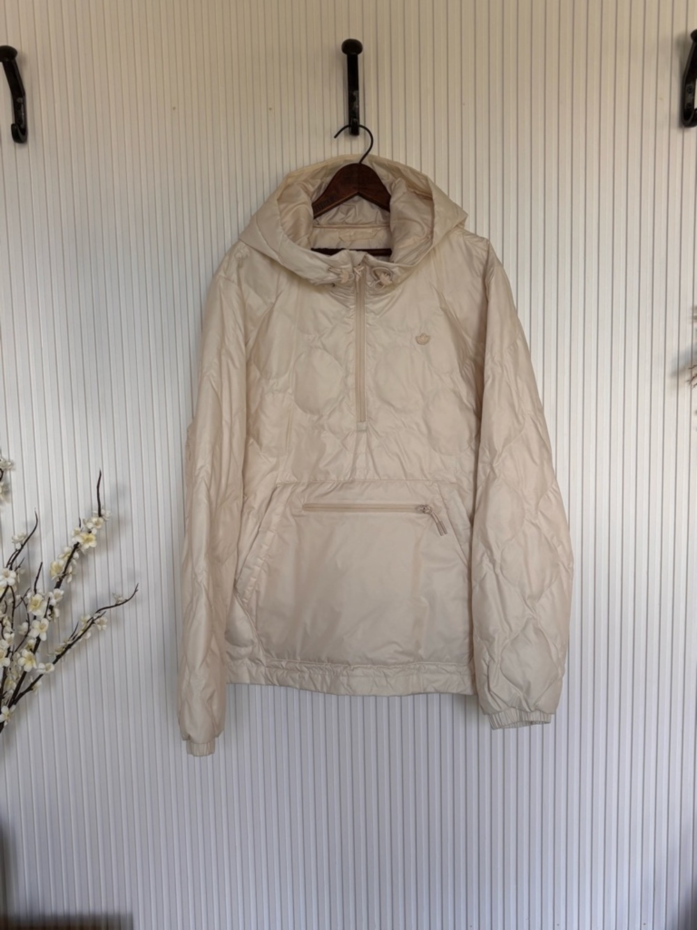 adidas Originals Cream Quilted Down Hoodie Jacket